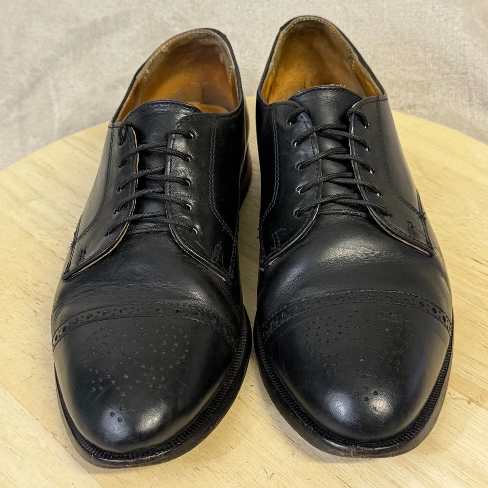 Cole Haan Mens Black Leather Cap Toe Brogue Derby Shoes Made in USA PM650 8C